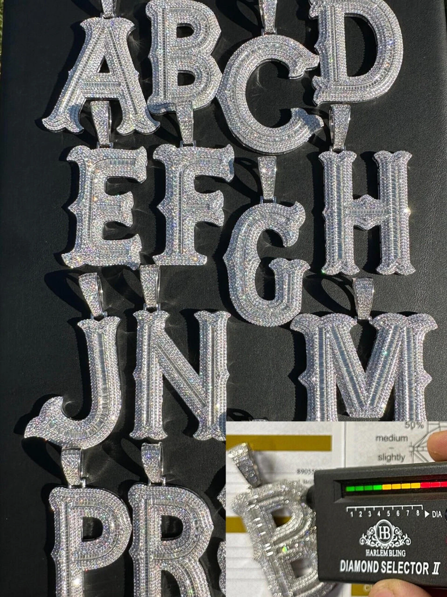 Real Moissanite Gothic Large 2" Initial Letter 925 Silver Pendant Iced Necklace 3 Real Moissanite Gothic Large 2" Initial Letter 925 Silver Pendant Iced Necklace