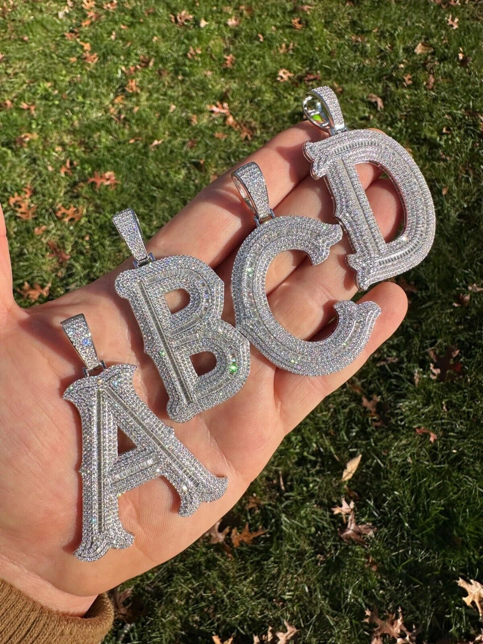 Real Moissanite Gothic Large 2" Initial Letter 925 Silver Pendant Iced Necklace 4 Real Moissanite Gothic Large 2" Initial Letter 925 Silver Pendant Iced Necklace - Image 2