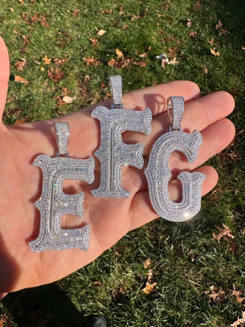 Real Moissanite Gothic Large 2" Initial Letter 925 Silver Pendant Iced Necklace 6 Real Moissanite Gothic Large 2" Initial Letter 925 Silver Pendant Iced Necklace - Image 4