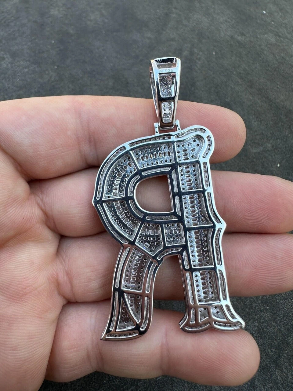 Real Moissanite Gothic Large 2" Initial Letter 925 Silver Pendant Iced Necklace 12 Real Moissanite Gothic Large 2" Initial Letter 925 Silver Pendant Iced Necklace - Image 10