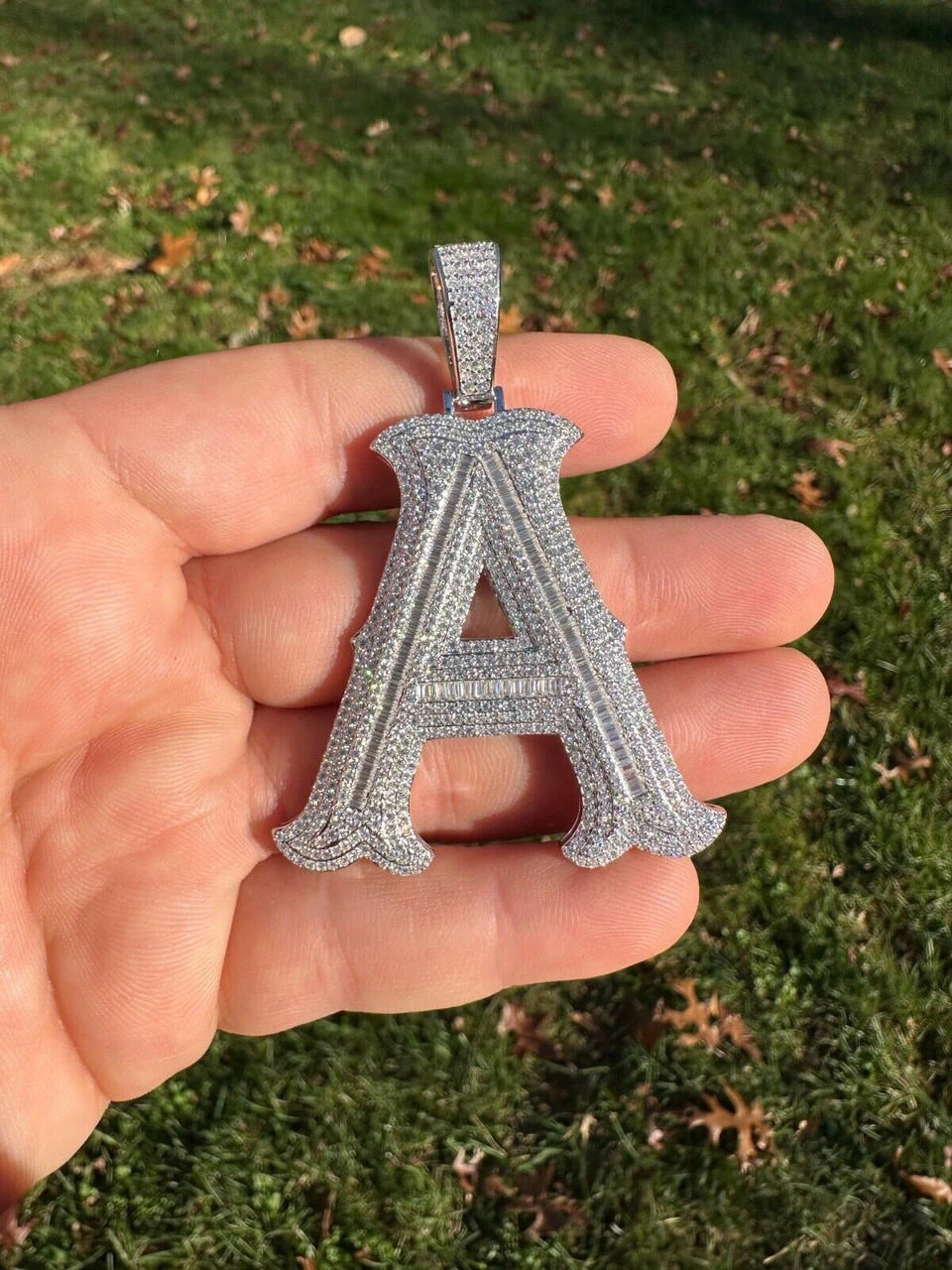 Real Moissanite Gothic Large 2" Initial Letter 925 Silver Pendant Iced Necklace 11 Real Moissanite Gothic Large 2" Initial Letter 925 Silver Pendant Iced Necklace - Image 9