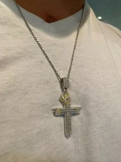Solid 925 Sterling Silver Large Men’s Cross W. Crown Pendant Baguette Diamond 25 Solid 925 Sterling Silver Large Men’s Cross W. Crown Pendant Baguette Diamond -Harlem Bling Shop silver solid 925 sterling silver large mens cross w crown pendant baguette diamond 60689.1664388743
