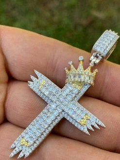 Solid 925 Sterling Silver Large Men’s Cross W. Crown Pendant Baguette Diamond 18 Solid 925 Sterling Silver Large Men’s Cross W. Crown Pendant Baguette Diamond -Harlem Bling Shop silver solid 925 sterling silver large mens cross w crown pendant baguette diamond 90684.1665670655