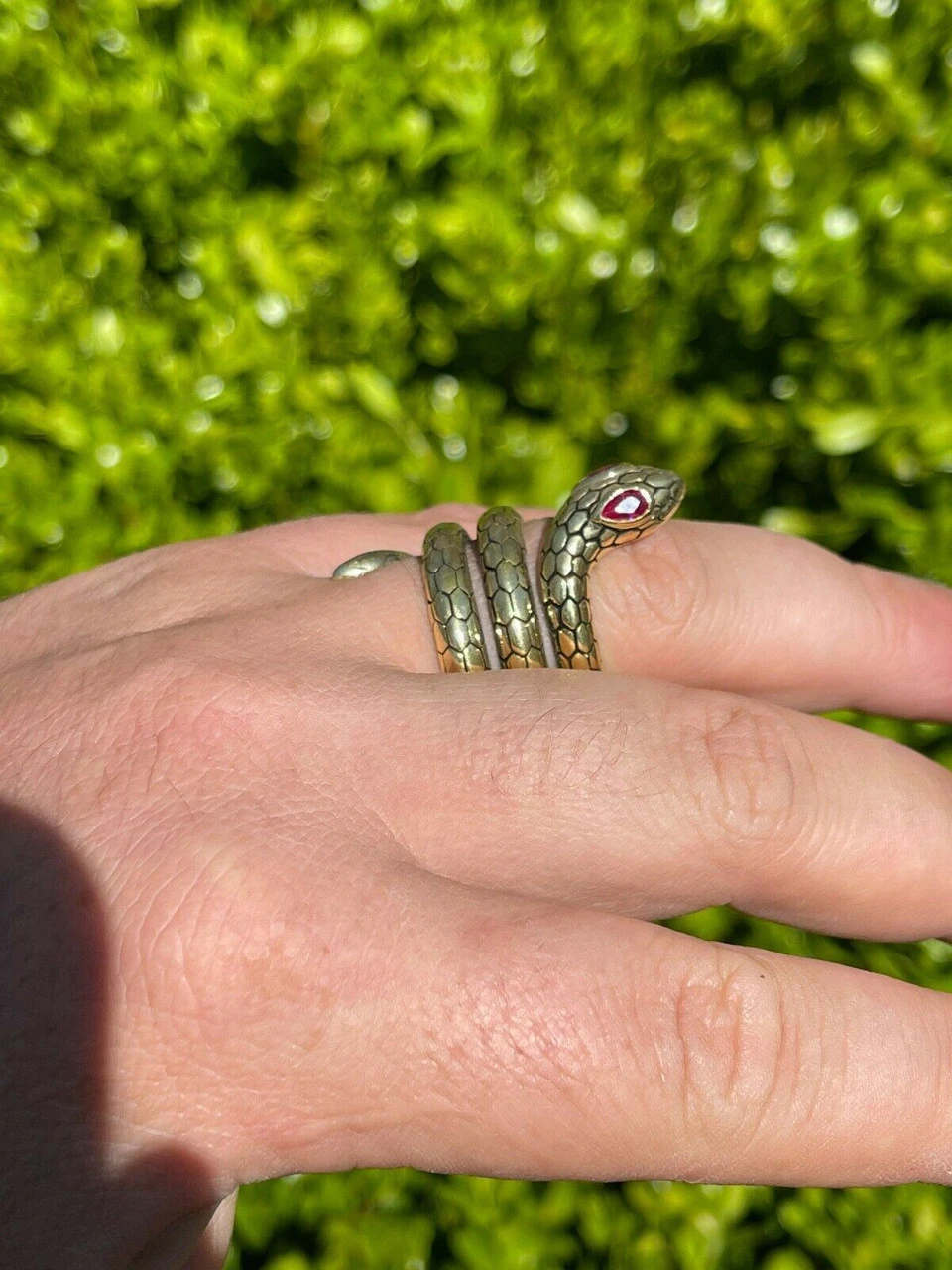 Snake Ring 14K Gold Vermeil 925 Silver Wrap Around Cobra W. Ruby Eyes Sizes 5-12 10 Snake Ring 14K Gold Vermeil 925 Silver Wrap Around Cobra W. Ruby Eyes Sizes 5-12 - Image 8