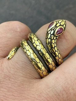 Snake Ring 14K Gold Vermeil 925 Silver Wrap Around Cobra W. Ruby Eyes Sizes 5-12