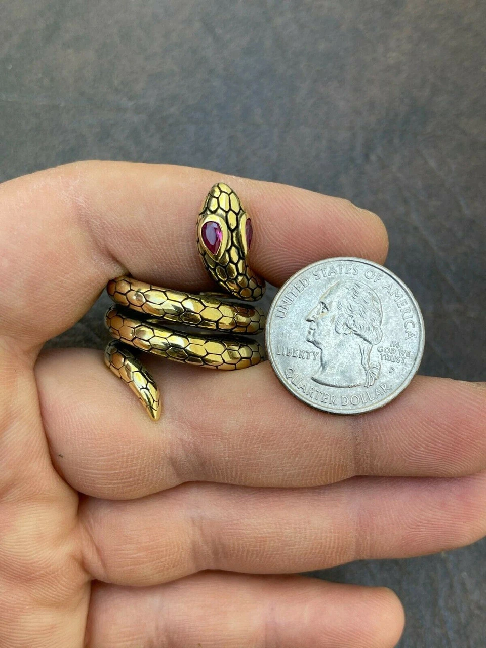 Snake Ring 14K Gold Vermeil 925 Silver Wrap Around Cobra W. Ruby Eyes Sizes 5-12 7 Snake Ring 14K Gold Vermeil 925 Silver Wrap Around Cobra W. Ruby Eyes Sizes 5-12 - Image 5