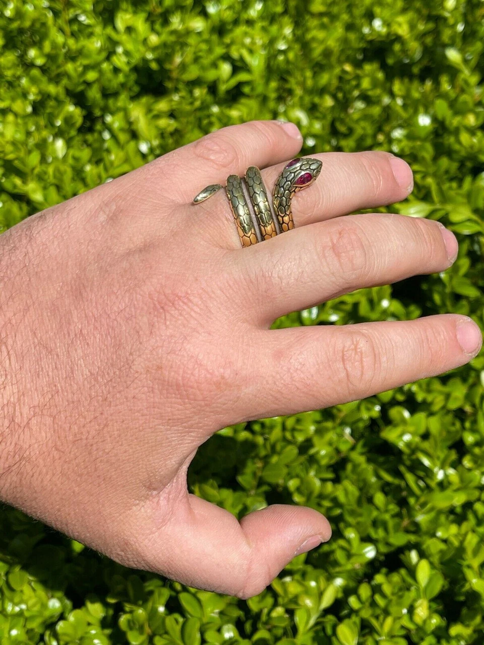 Snake Ring 14K Gold Vermeil 925 Silver Wrap Around Cobra W. Ruby Eyes Sizes 5-12 9 Snake Ring 14K Gold Vermeil 925 Silver Wrap Around Cobra W. Ruby Eyes Sizes 5-12 - Image 7