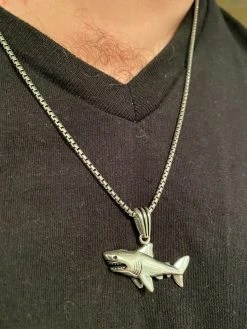 Solid 925 Sterling Silver 3D Great White Shark Gold Large Mens Ladies Necklace 15 Solid 925 Sterling Silver 3D Great White Shark Gold Large Mens Ladies Necklace -Harlem Bling Shop solid 925 sterling silver 3d great white shark gold large mens ladies necklace 27881.1664400006