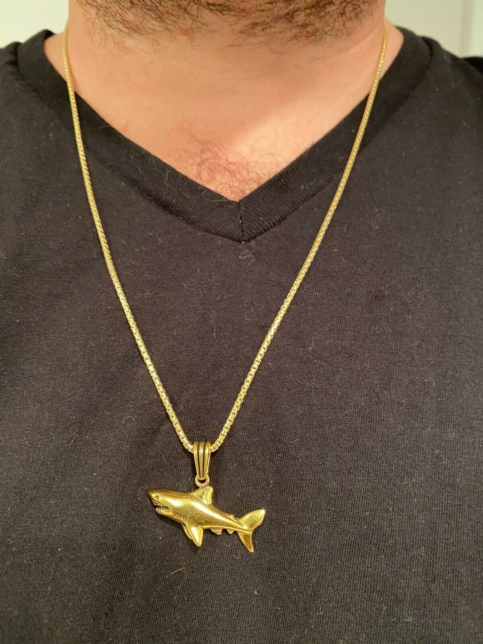 Solid 925 Sterling Silver 3D Great White Shark Gold Large Mens Ladies Necklace 8 Solid 925 Sterling Silver 3D Great White Shark Gold Large Mens Ladies Necklace - Image 6