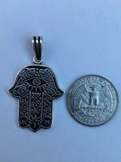 Solid 925 Sterling Silver Hamsa Hand Of Fatima Pendant Gold Necklace Large 1.75" -Harlem Bling Shop solid 925 sterling silver hamsa hand of fatima pendant gold necklace large 1.75 26042.1664394590