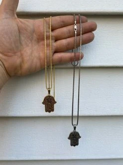 Solid 925 Sterling Silver Hamsa Hand Of Fatima Pendant Gold Necklace Large 1.75" -Harlem Bling Shop solid 925 sterling silver hamsa hand of fatima pendant gold necklace large 1.75 27615.1664383704