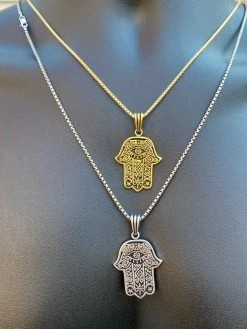 Solid 925 Sterling Silver Hamsa Hand Of Fatima Pendant Gold Necklace Large 1.75" -Harlem Bling Shop solid 925 sterling silver hamsa hand of fatima pendant gold necklace large 1.75 81723.1664400156