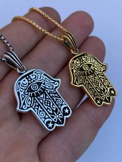 Solid 925 Sterling Silver Hamsa Hand Of Fatima Pendant Gold Necklace Large 1.75" -Harlem Bling Shop solid 925 sterling silver hamsa hand of fatima pendant gold necklace large 1.75 98857.1664399509