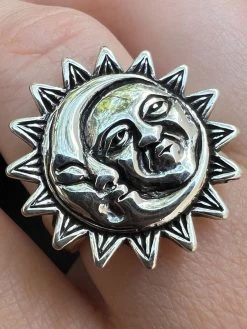 Solid 925 Sterling Silver Oxidized Celestial Crescent Sun & Moon Ring BoHo Ring