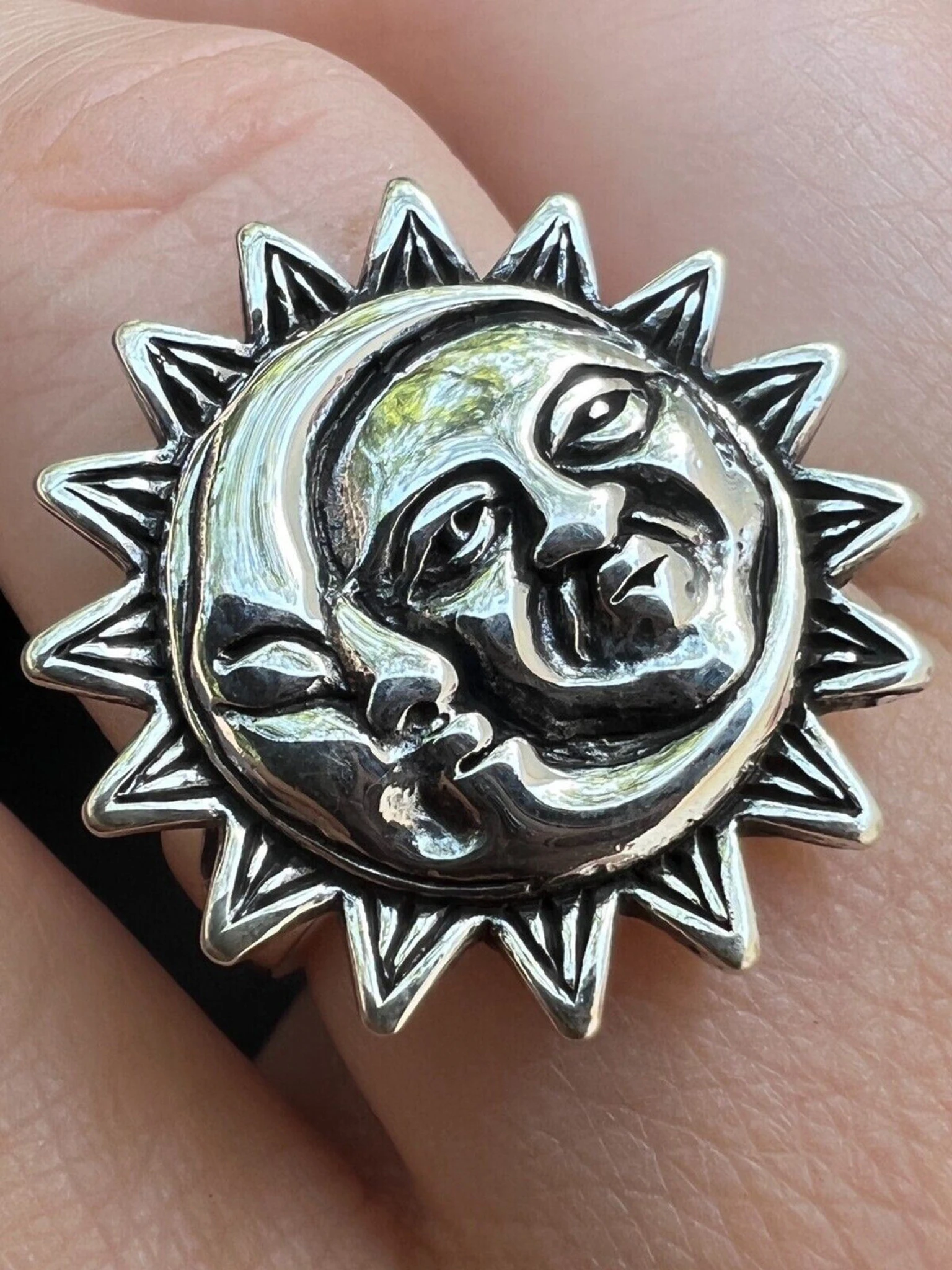 Solid 925 Sterling Silver Oxidized Celestial Crescent Sun & Moon Ring BoHo Ring 3 Solid 925 Sterling Silver Oxidized Celestial Crescent Sun & Moon Ring BoHo Ring