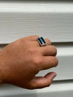 Solid 925 Sterling Silver Ring Blue Lives Matter Thin Blue Line Police Detective -Harlem Bling Shop solid 925 sterling silver ring blue lives matter thin blue line police detective 11894.1664381371