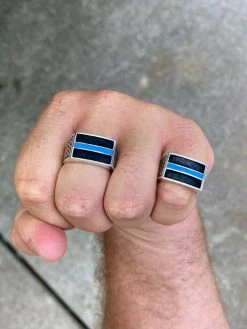 Solid 925 Sterling Silver Ring Blue Lives Matter Thin Blue Line Police Detective -Harlem Bling Shop solid 925 sterling silver ring blue lives matter thin blue line police detective 16504.1664389840