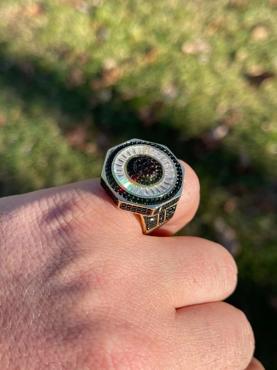 Solid Real 925 Sterling Silver & 14k Gold Iced Black Diamond Baguette Pinky Ring 5 Solid Real 925 Sterling Silver & 14k Gold Iced Black Diamond Baguette Pinky Ring - Image 3