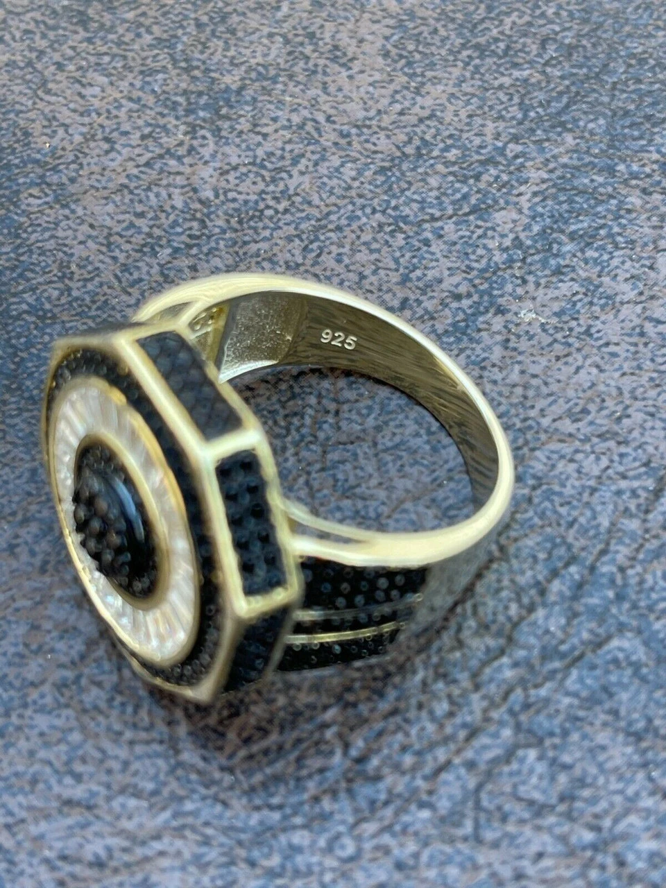 Solid Real 925 Sterling Silver & 14k Gold Iced Black Diamond Baguette Pinky Ring 7 Solid Real 925 Sterling Silver & 14k Gold Iced Black Diamond Baguette Pinky Ring - Image 5