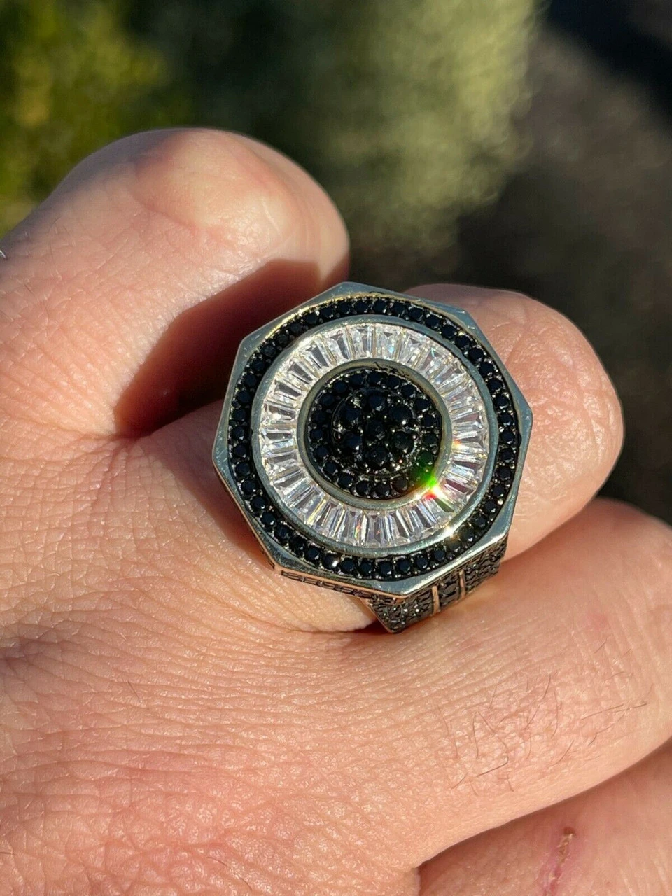 Solid Real 925 Sterling Silver & 14k Gold Iced Black Diamond Baguette Pinky Ring 13 Solid Real 925 Sterling Silver & 14k Gold Iced Black Diamond Baguette Pinky Ring - Image 11