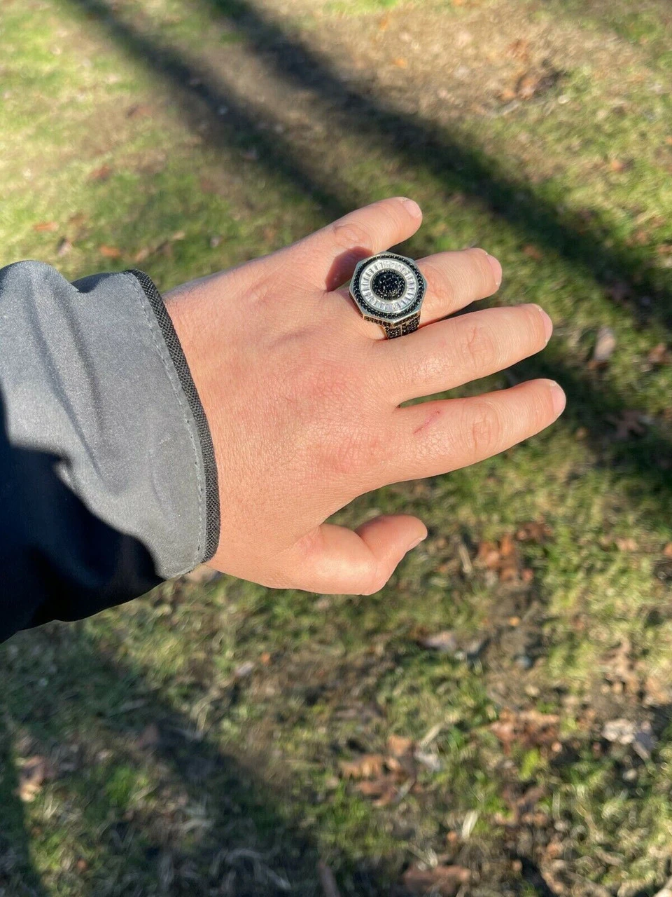 Solid Real 925 Sterling Silver & 14k Gold Iced Black Diamond Baguette Pinky Ring 9 Solid Real 925 Sterling Silver & 14k Gold Iced Black Diamond Baguette Pinky Ring - Image 7