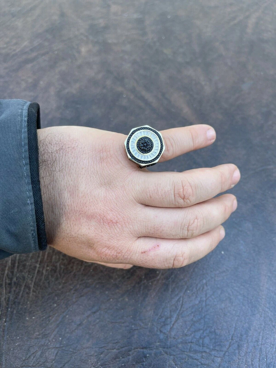 Solid Real 925 Sterling Silver & 14k Gold Iced Black Diamond Baguette Pinky Ring 12 Solid Real 925 Sterling Silver & 14k Gold Iced Black Diamond Baguette Pinky Ring - Image 10