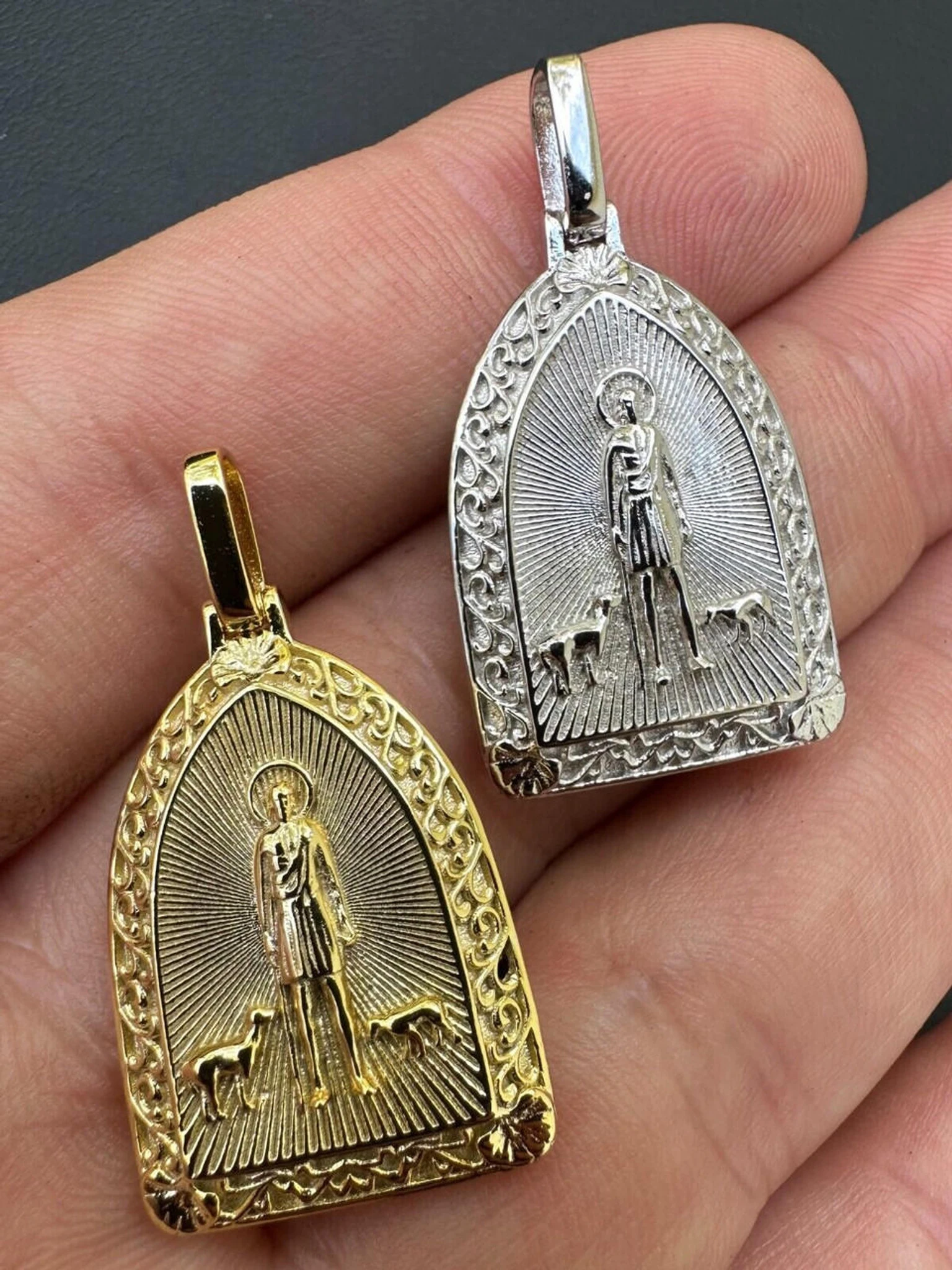 St Lazarus Plain Real 925 Silver / Gold Plated Saint Necklace Pendant San Lazaro 3 St Lazarus Plain Real 925 Silver / Gold Plated Saint Necklace Pendant San Lazaro