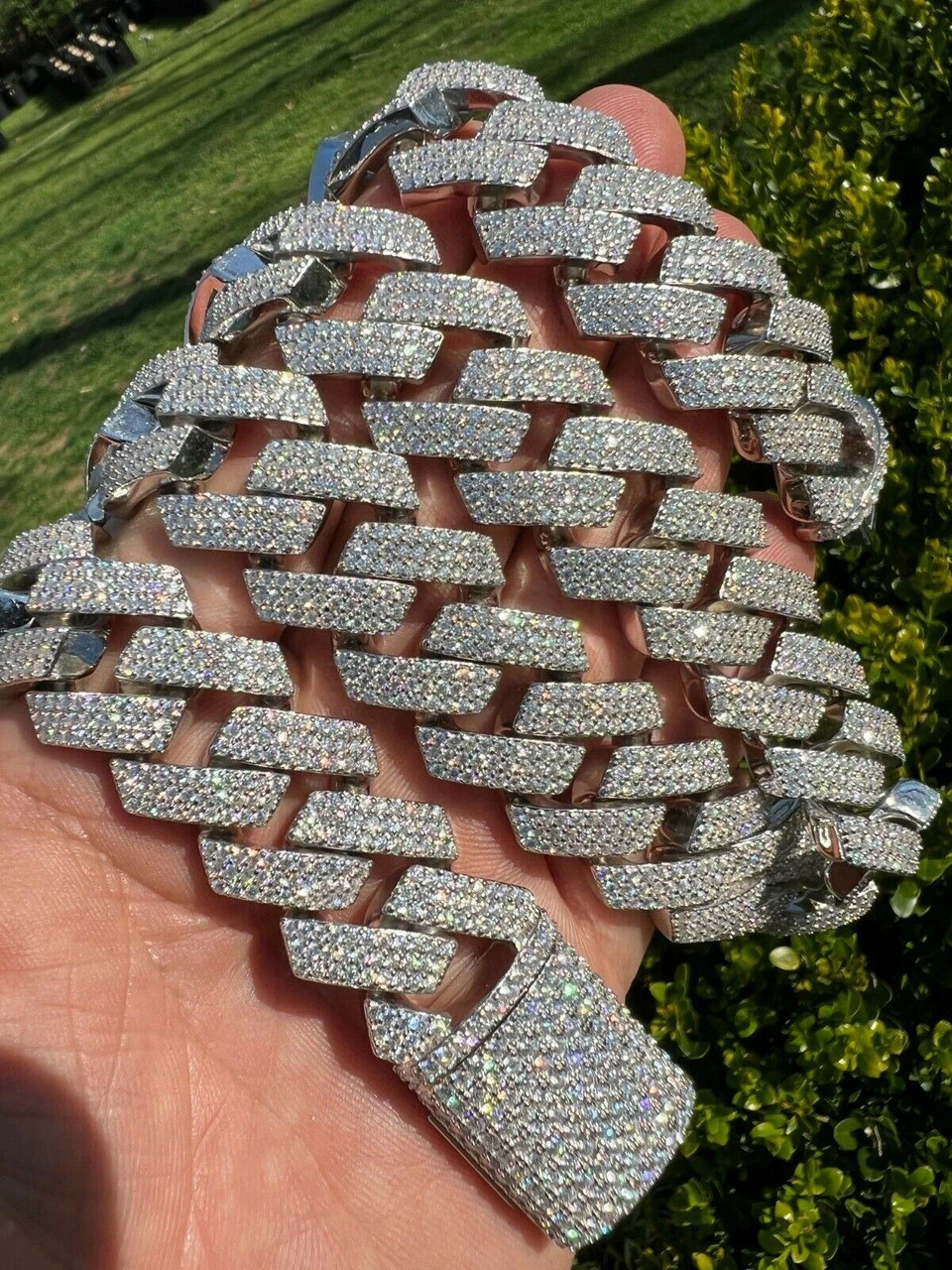 THICK 22mm MOISSANITE Prong Cuban Link Chain 925 Silver Iced Pass Diamond Tester 5 THICK 22mm MOISSANITE Prong Cuban Link Chain 925 Silver Iced Pass Diamond Tester - Image 3