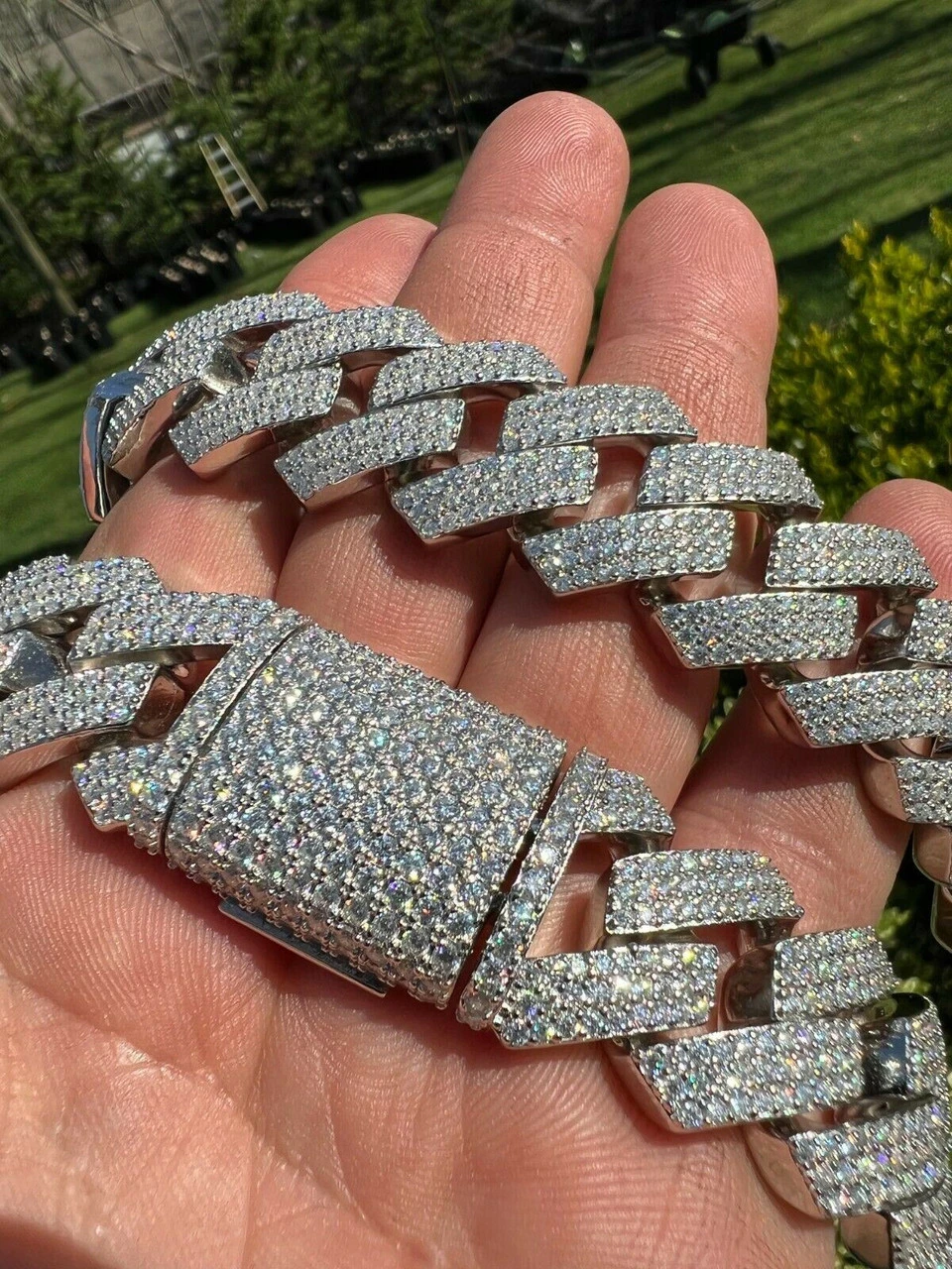 THICK 22mm MOISSANITE Prong Cuban Link Chain 925 Silver Iced Pass Diamond Tester 11 THICK 22mm MOISSANITE Prong Cuban Link Chain 925 Silver Iced Pass Diamond Tester - Image 9
