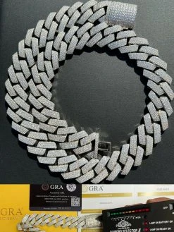 THICK 22mm MOISSANITE Prong Cuban Link Chain 925 Silver Iced Pass Diamond Tester