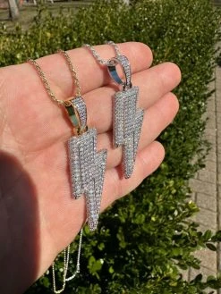 VVS MOISSANITE Iced Hip Hop Real Silver / Gold Lightning Bolt Necklace Pendant 34 VVS MOISSANITE Iced Hip Hop Real Silver / Gold Lightning Bolt Necklace Pendant -Harlem Bling Shop vvs moissanite iced hip hop real silver gold lightning bolt necklace pendant 00946.1679340097