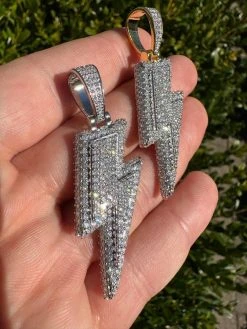 VVS MOISSANITE Iced Hip Hop Real Silver / Gold Lightning Bolt Necklace Pendant 33 VVS MOISSANITE Iced Hip Hop Real Silver / Gold Lightning Bolt Necklace Pendant -Harlem Bling Shop vvs moissanite iced hip hop real silver gold lightning bolt necklace pendant 00984.1679340136