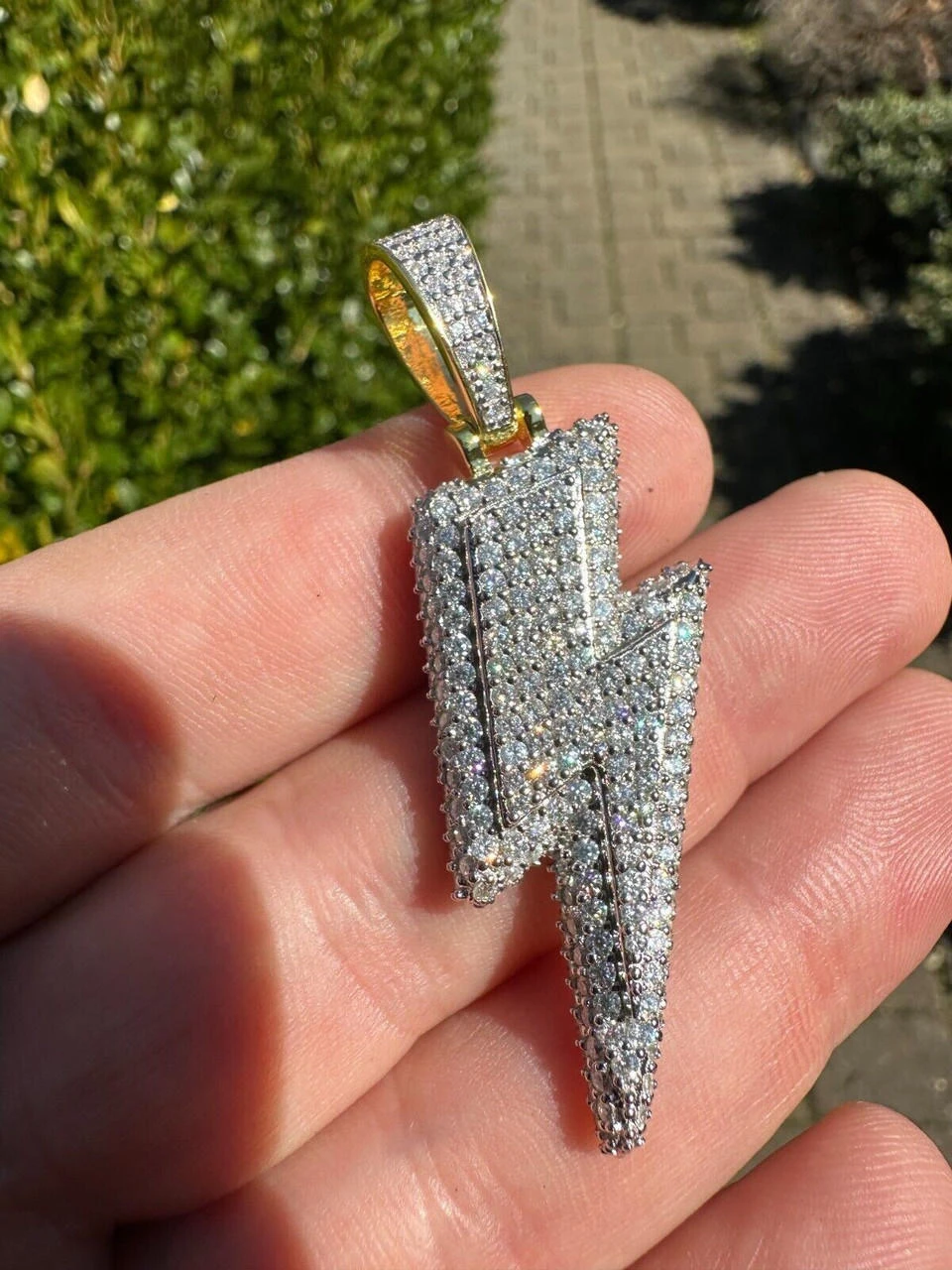 VVS MOISSANITE Iced Hip Hop Real Silver / Gold Lightning Bolt Necklace Pendant 12 VVS MOISSANITE Iced Hip Hop Real Silver / Gold Lightning Bolt Necklace Pendant - Image 10