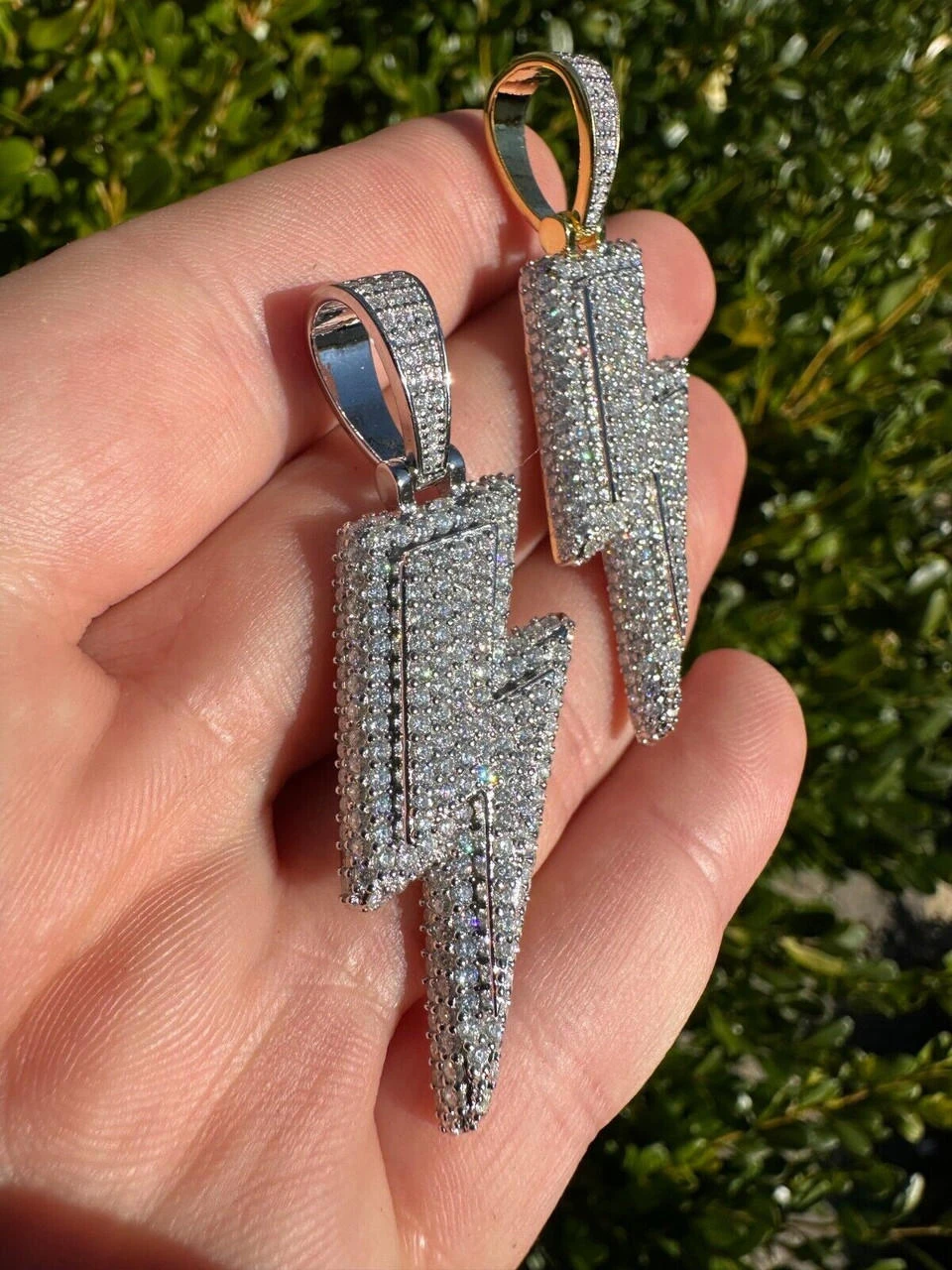 VVS MOISSANITE Iced Hip Hop Real Silver / Gold Lightning Bolt Necklace Pendant 11 VVS MOISSANITE Iced Hip Hop Real Silver / Gold Lightning Bolt Necklace Pendant - Image 9