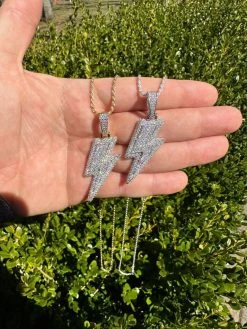 VVS MOISSANITE Iced Hip Hop Real Silver / Gold Lightning Bolt Necklace Pendant 35 VVS MOISSANITE Iced Hip Hop Real Silver / Gold Lightning Bolt Necklace Pendant -Harlem Bling Shop vvs moissanite iced hip hop real silver gold lightning bolt necklace pendant 38937.1679340147