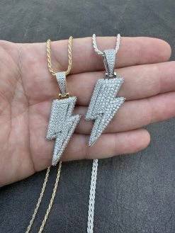 VVS MOISSANITE Iced Hip Hop Real Silver / Gold Lightning Bolt Necklace Pendant 38 VVS MOISSANITE Iced Hip Hop Real Silver / Gold Lightning Bolt Necklace Pendant -Harlem Bling Shop vvs moissanite iced hip hop real silver gold lightning bolt necklace pendant 53132.1679340104