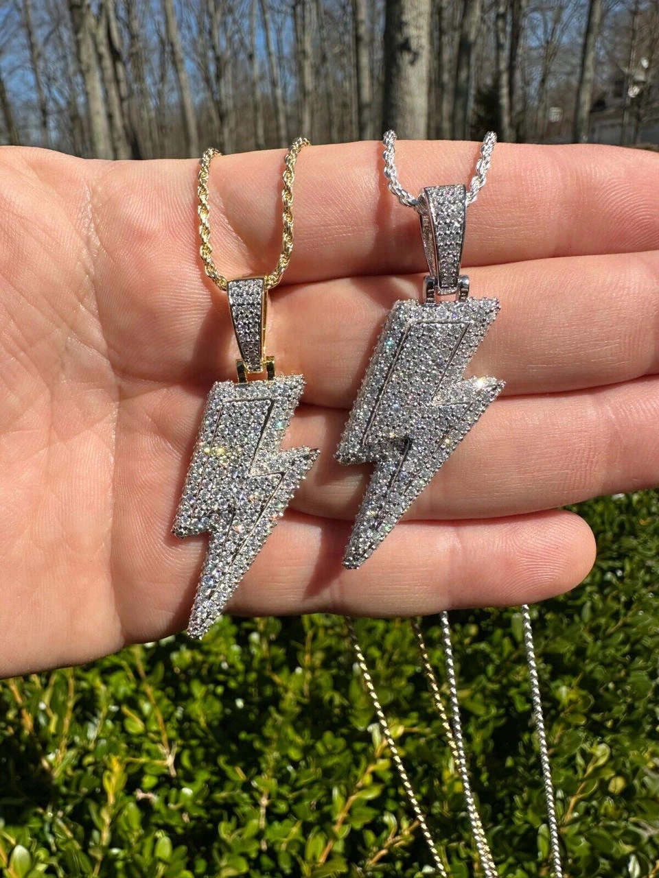 VVS MOISSANITE Iced Hip Hop Real Silver / Gold Lightning Bolt Necklace Pendant 4 VVS MOISSANITE Iced Hip Hop Real Silver / Gold Lightning Bolt Necklace Pendant - Image 2