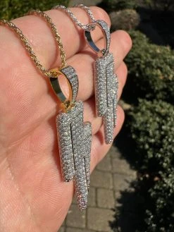 VVS MOISSANITE Iced Hip Hop Real Silver / Gold Lightning Bolt Necklace Pendant 24 VVS MOISSANITE Iced Hip Hop Real Silver / Gold Lightning Bolt Necklace Pendant -Harlem Bling Shop vvs moissanite iced hip hop real silver gold lightning bolt necklace pendant 72190.1679340123