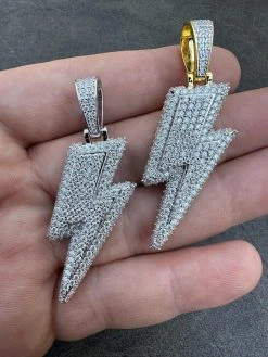 VVS MOISSANITE Iced Hip Hop Real Silver / Gold Lightning Bolt Necklace Pendant 26 VVS MOISSANITE Iced Hip Hop Real Silver / Gold Lightning Bolt Necklace Pendant -Harlem Bling Shop vvs moissanite iced hip hop real silver gold lightning bolt necklace pendant 86879.1679340004