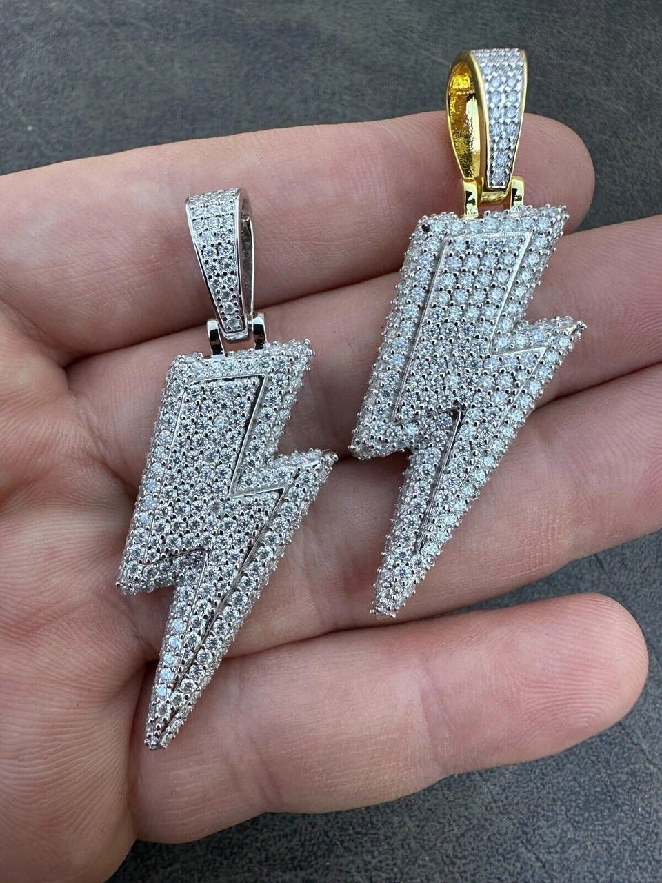 VVS MOISSANITE Iced Hip Hop Real Silver / Gold Lightning Bolt Necklace Pendant 7 VVS MOISSANITE Iced Hip Hop Real Silver / Gold Lightning Bolt Necklace Pendant - Image 5